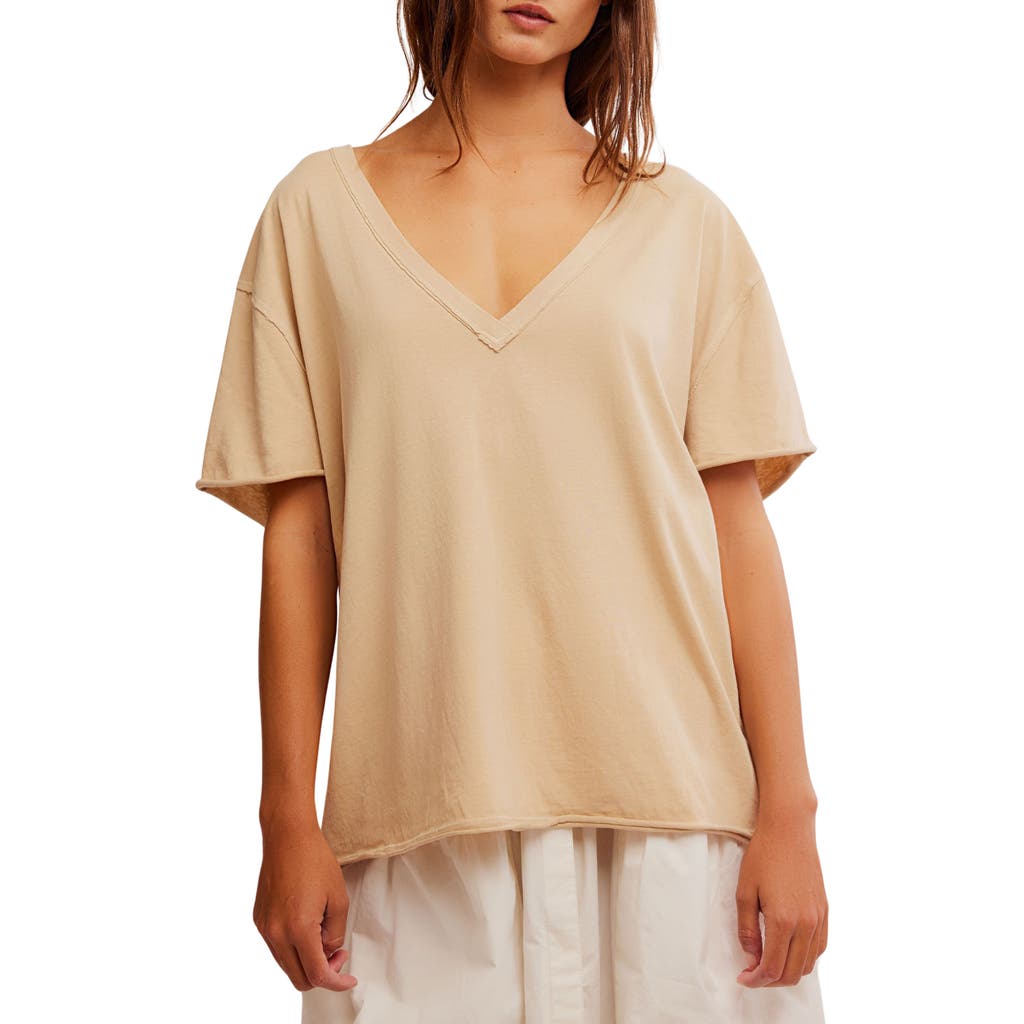 Free People Nina V-neck Cotton T-shirt In Oat Latte