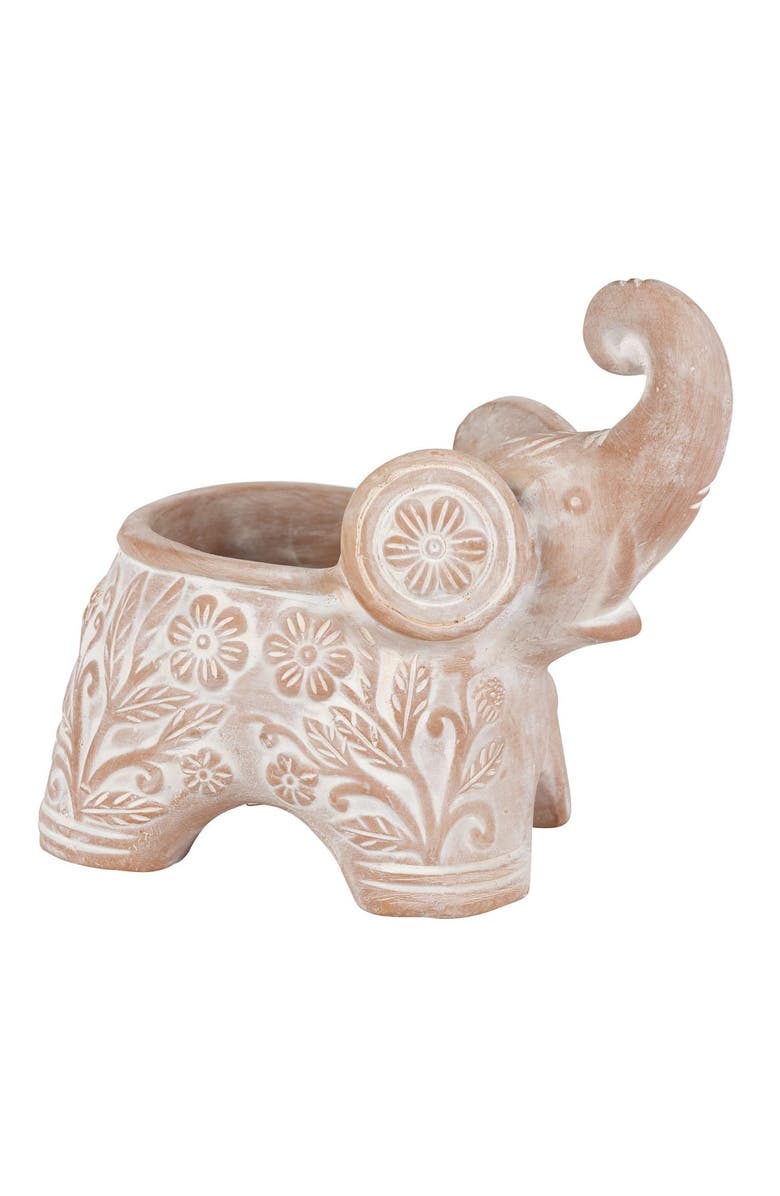 Ten Thousand Villages Trumpeting Elephant Planter, Main, color, Beige