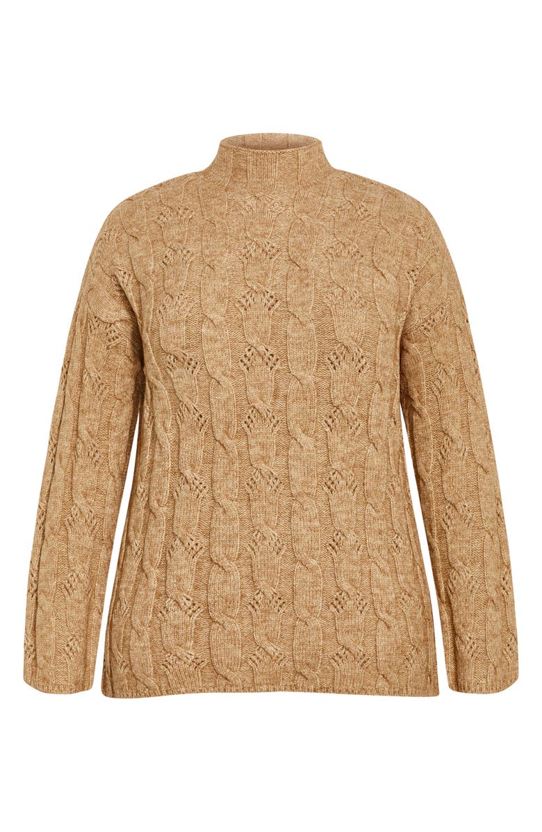 City Chic Iris Mock Neck Cable Knit Sweater, Alternate, color, Sand