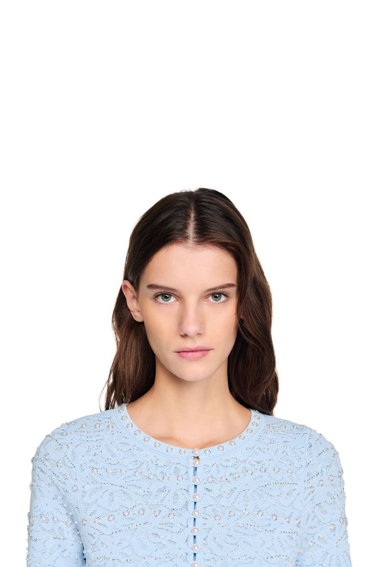Cropped pearl cardigan, Alternate, color, Sky blue