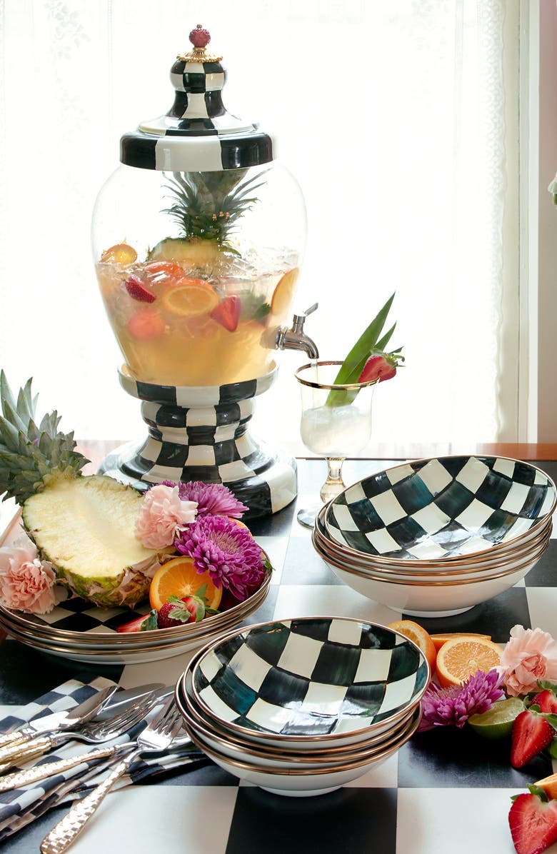 MACKENZIE CHILDS Courtly Check Enamel Beverage Hostess, Alternate, color, Black/ White