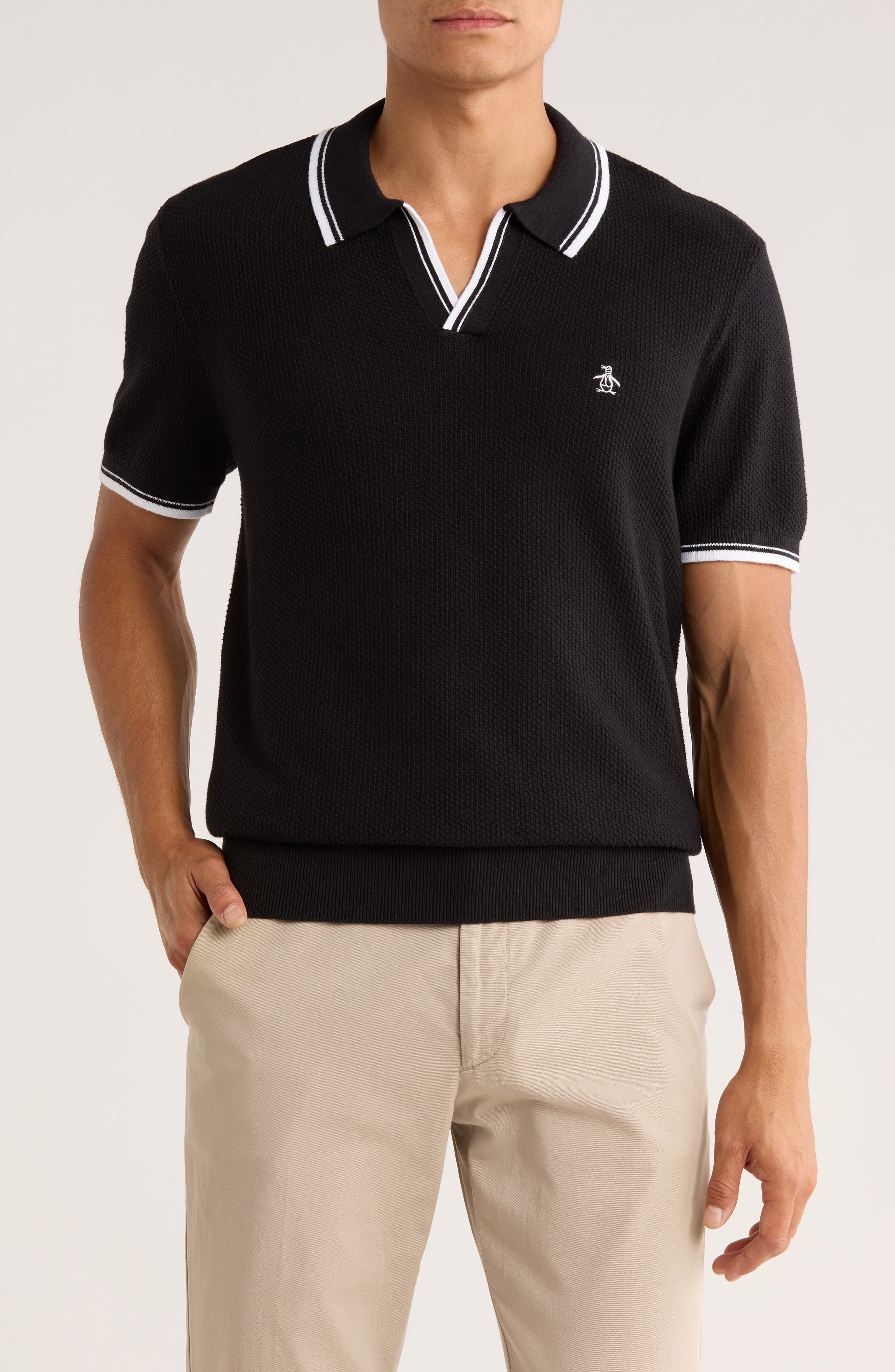 Original Penguin Textured Johnny Collar Cotton Polo