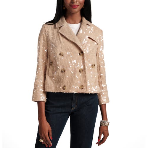 Frances Valentine Sequin Moto Jacket Sequin Cotton Twill In Gold