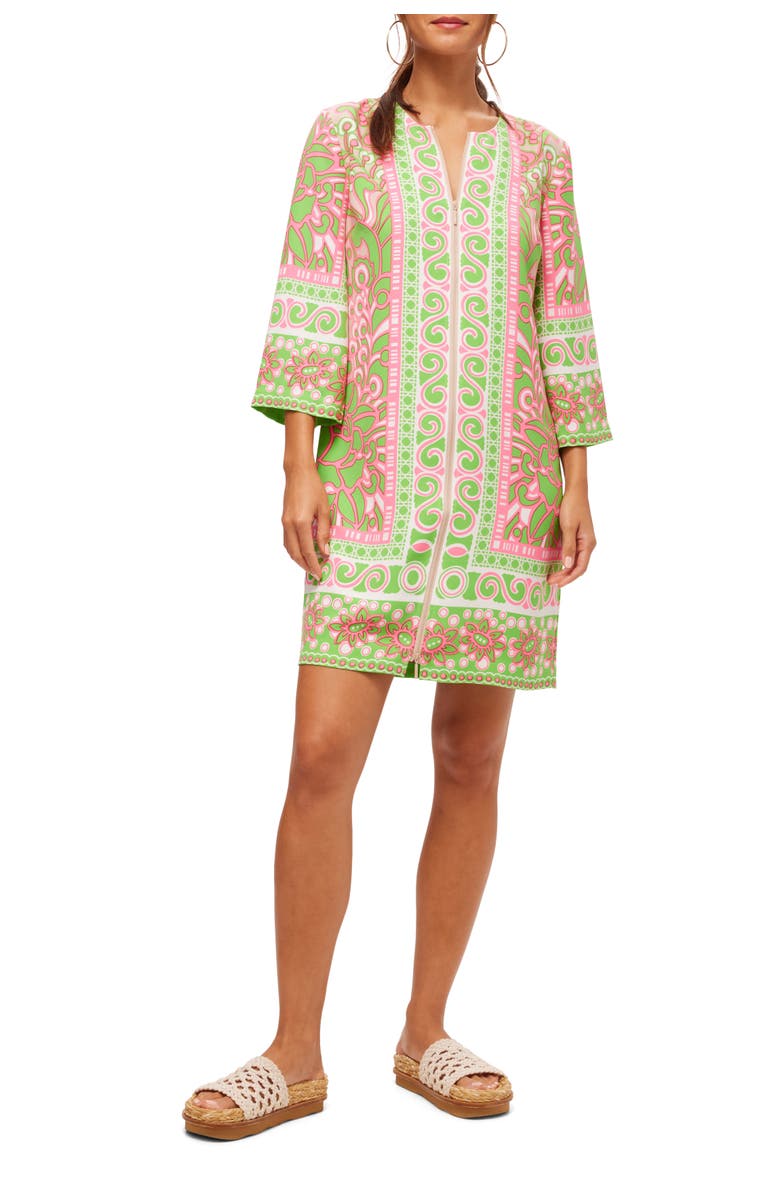 Trina Turk Zip Front Printed Botanical Shift Dress, Main, color,