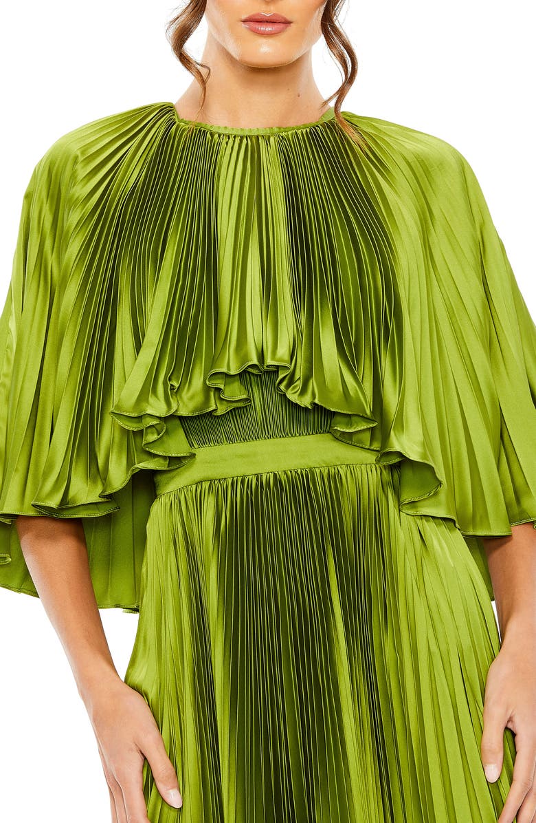 Mac Duggal Pleated Capelet Satin Cocktail Dress, Alternate, color,
