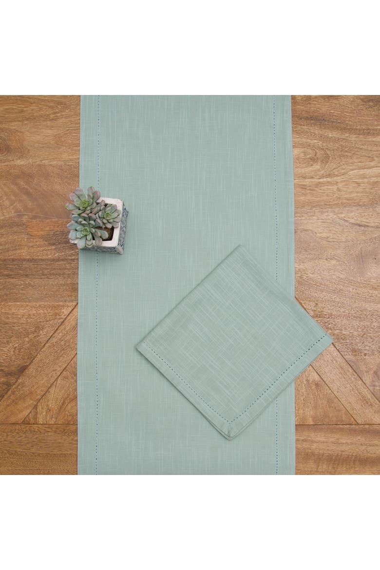Hemstitch Solid Sea Glass Everyday Runner 72" x 14", Alternate, color, Green