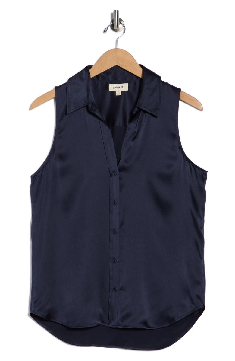 L'AGENCE Emmy Sleeveless Silk Shirt, Alternate, color, Midnight