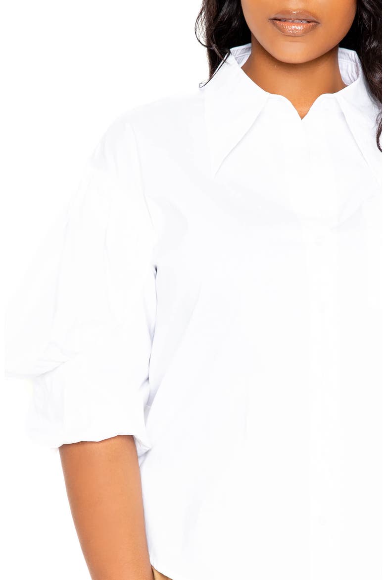 Puff Sleeve Cotton Blend Button-Up Shirt, Alternate, color, WHITE