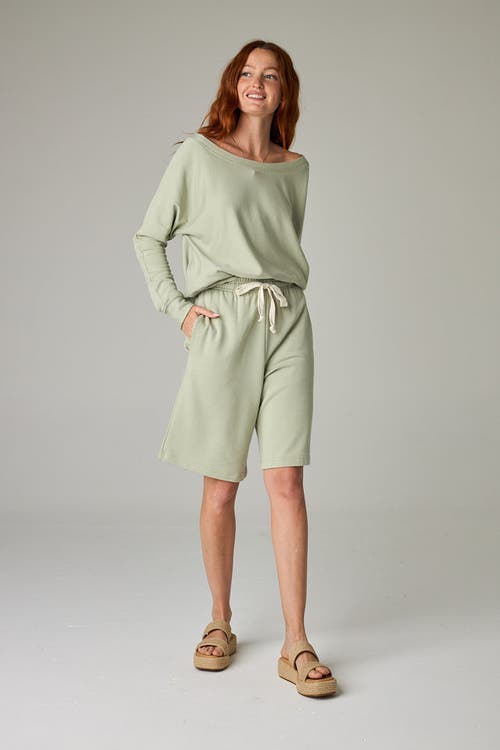 Eavolu Baikal Eco-luxe Fleece Off-shoulder Crop Top In Green