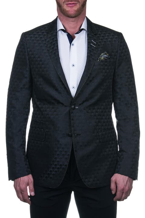 Socrate Black Skull Print Two Button Notch Lapel Blazer