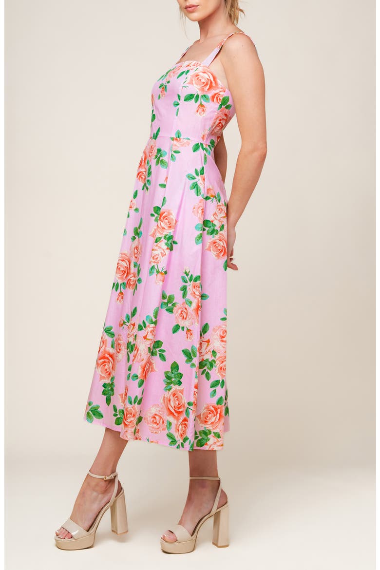 Rose Print A-Line Midi Dress, Alternate, color, BLUSH