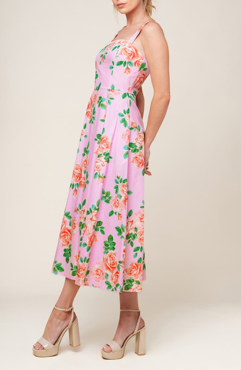 FLYING TOMATO Rose Print A-Line Midi Dress, Alternate, color, Blush