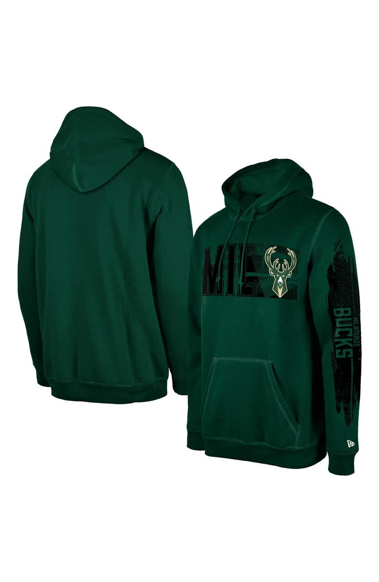 New Era Men's New Era Milwaukee Bucks Hunter Green Tip-Off Collection Pullover Hoodie, Main, color, Hunter Green