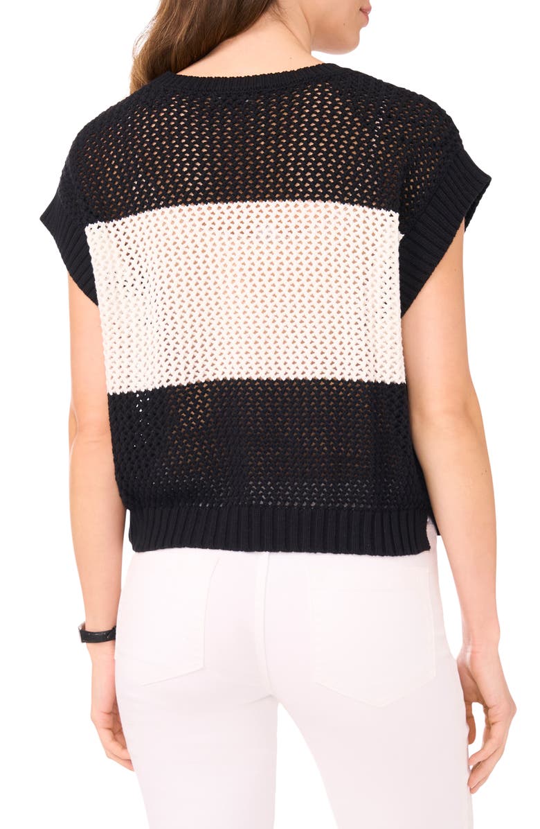 Halogen<sup>®</sup> Open Stitch Colorblock Short Sleeve Sweater, Alternate, color, Rich Black