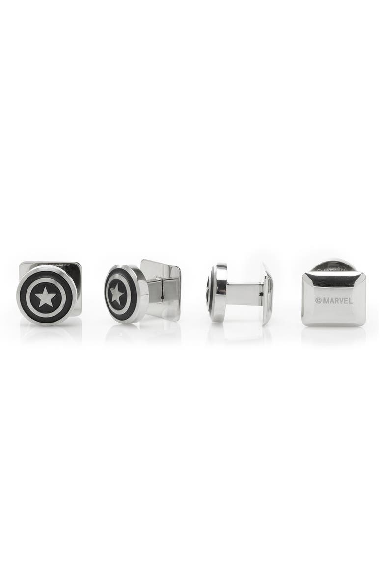 Cufflinks, Inc. Captain America Shield Stud Set, Alternate, color, Silver