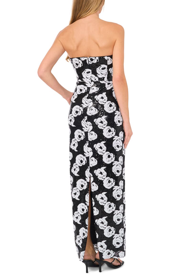Floral Sequin Strapless Gown, Alternate, color, RICH BLACK