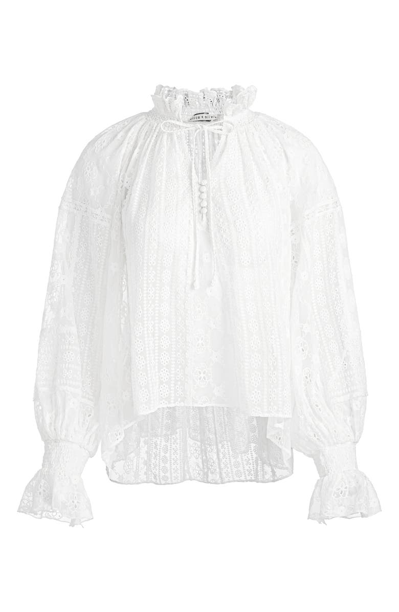 Alice + Olivia Norah Eyelet Embroidered Peasant Top, Alternate, color,