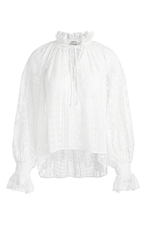 Alice And Olivia Norah Eyelet Tie-front Peasant Blouse In Off White