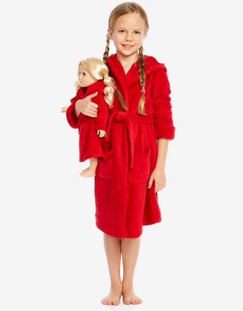 Girls Fleece Hooded Robe with Matching Doll Robe