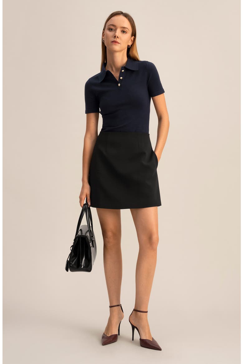 Short Sleeve Silk Polo Shirt, Alternate, color, Navy Blue