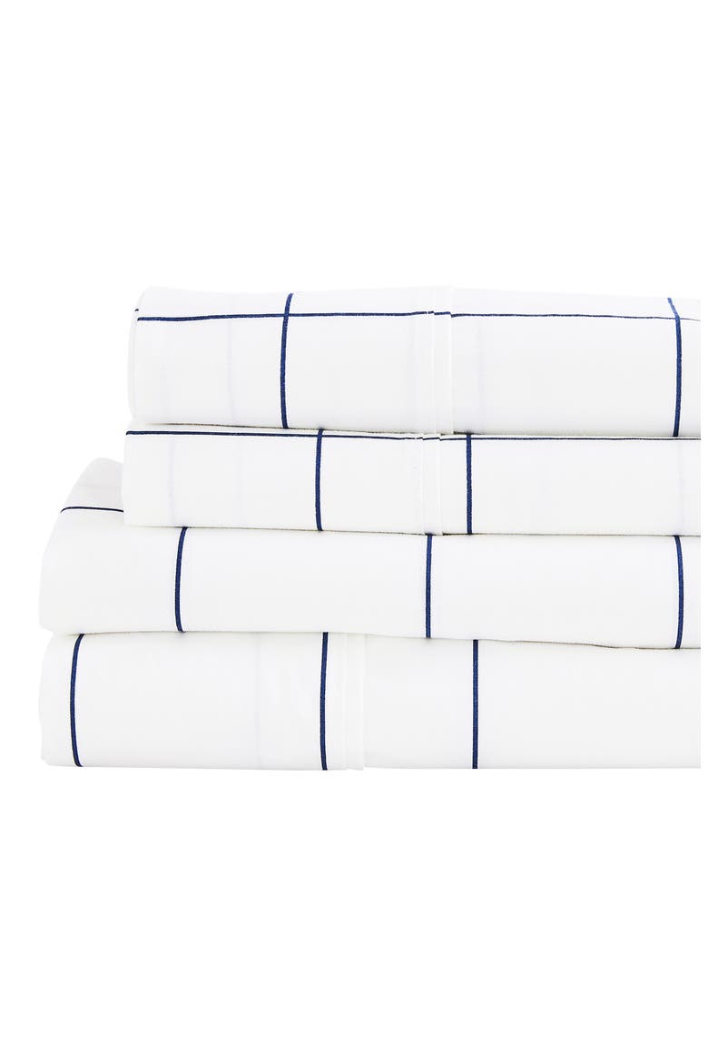 Grid Percale Cotton Sheet Set, Alternate, color, NAVY