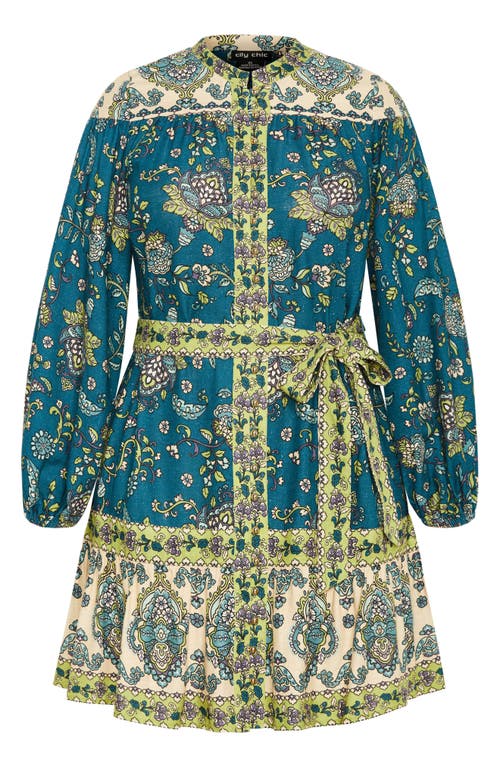 City Chic Sable Print Long Sleeve Minidress In Blue