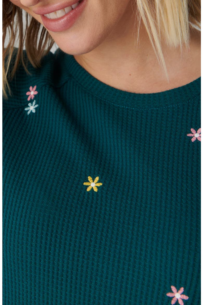 Take it Easy Embroidered Waffle Knit Pajama Top, Alternate, color, TEAL