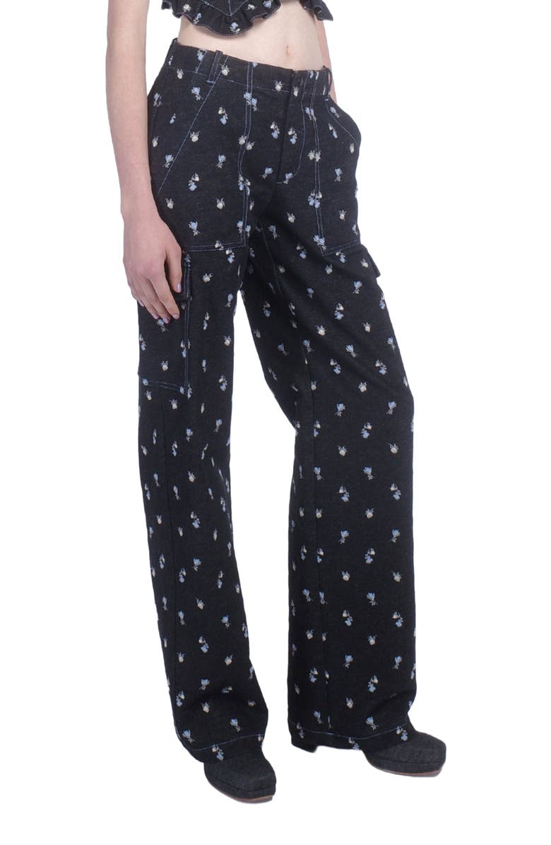 Anna Sui Denim Embroidered Roses Cargo Pant, Alternate, color, Black Multi