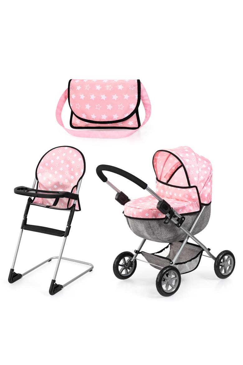 Cozy 3Piece Set Pram, Highchair & Bag For Dolls Up To 18, Main, color, Multicolored