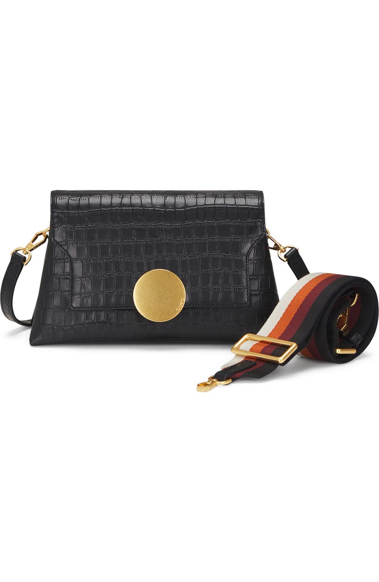 Oryany Lottie Croc Embossed Leather Crossbody Bag, Main, color, Black