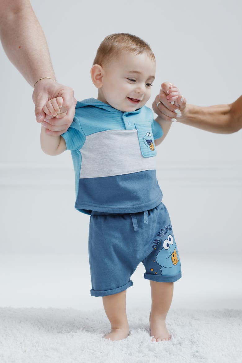 2-Piece Hooded Tee and Shorts Set, Alternate, color, Cookie Monster Navy