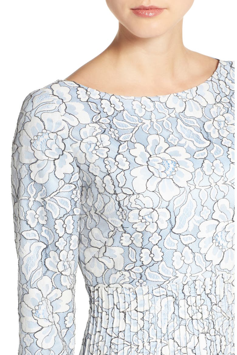 Embroidered Floral Fit & Flare Dress, Alternate, color, IVORY/ BLUE