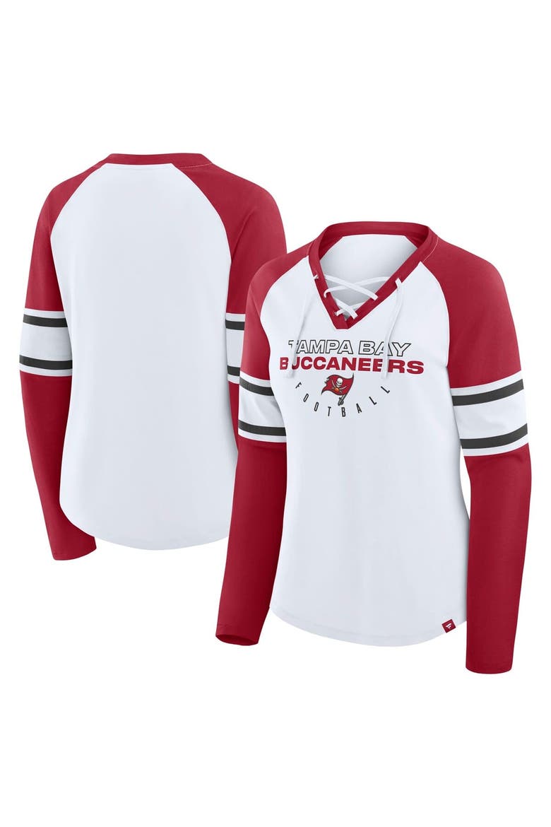 Women's Fanatics White/Red Tampa Bay Buccaneers Redzone Blitz Package Raglan Lace-Up V-Neck Long Sleeve T-Shirt, Main, color, White