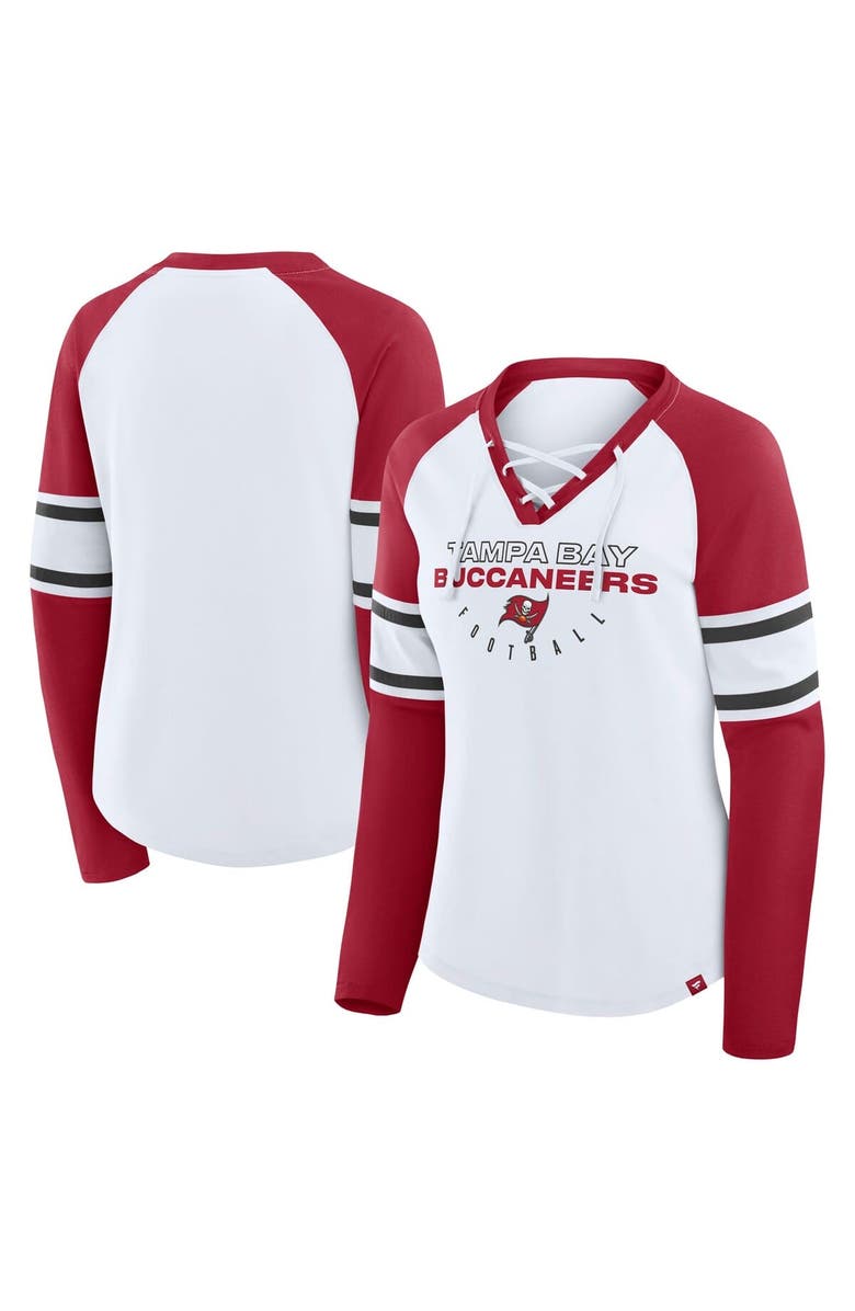 FANATICS Women's Fanatics White/Red Tampa Bay Buccaneers Redzone Blitz Package Raglan Lace-Up V-Neck Long Sleeve T-Shirt, Main, color, White
