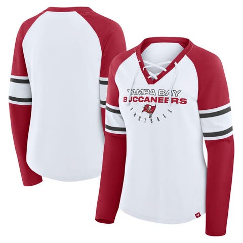 Women's Fanatics White/Red Tampa Bay Buccaneers Redzone Blitz Package Raglan Lace-Up V-Neck Long Sleeve T-Shirt