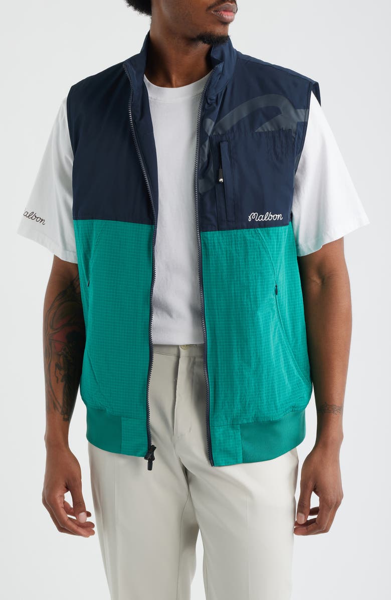 Malbon Golf Finca Hybrid Vest, Main, color, Black / Marine Green