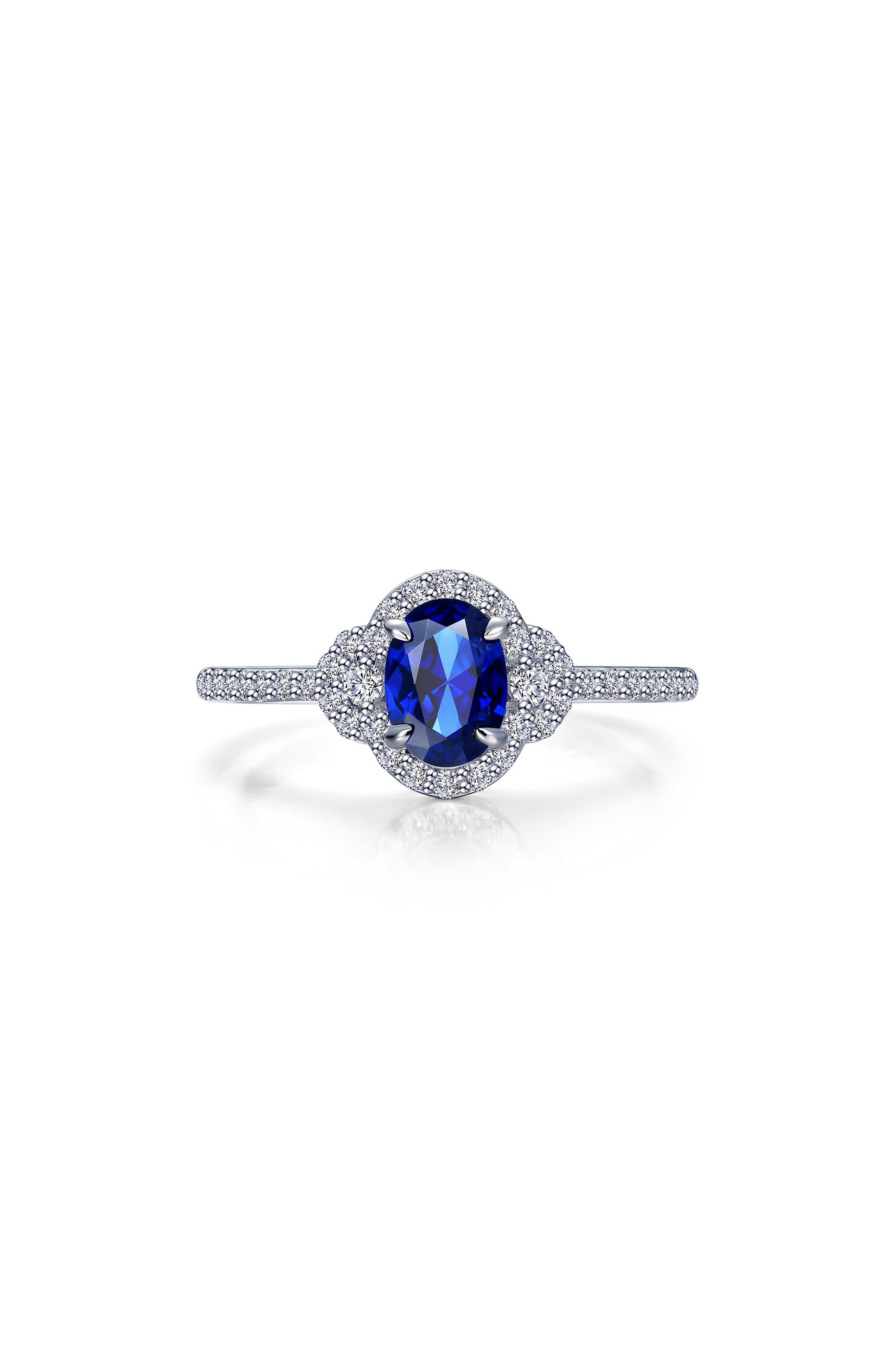 Oval Lab Grown Sapphire & Simulated Diamond Halo Ring