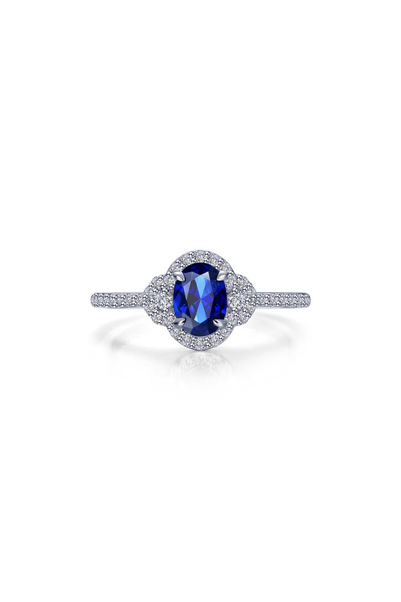 Oval Lab Grown Sapphire & Simulated Diamond Halo Ring, Main, color, SAPPHIRE/ WHITE
