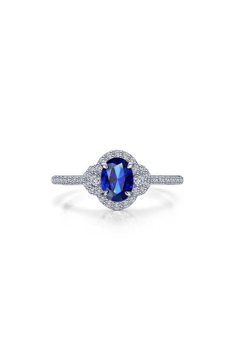 Oval Lab Grown Sapphire & Simulated Diamond Halo Ring