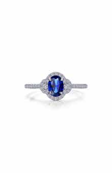 Oval Lab Grown Sapphire & Simulated Diamond Halo Ring