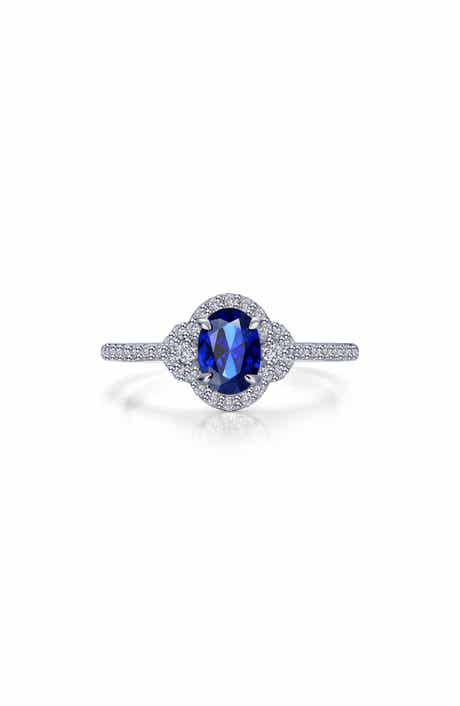 Oval Lab Grown Sapphire & Simulated Diamond Halo Ring