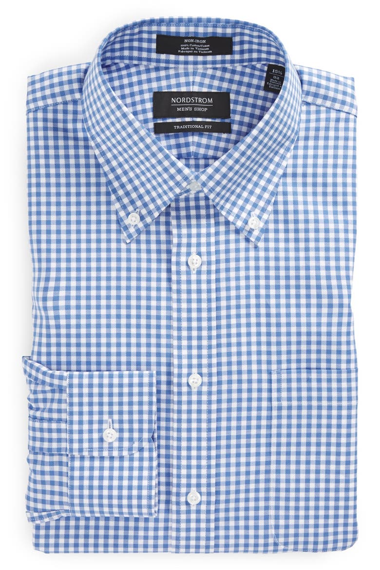 Men's Shop Traditional Fit Non-Iron Gingham Dress Shirt, Alternate, color, BLUE BELL