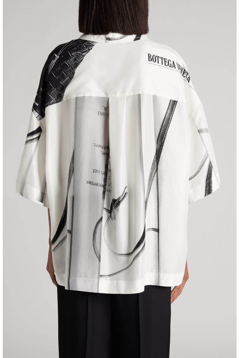 Campaign Print Oversize Silk Button-Up Shirt, Alternate, color, 9060 CHALK/ BLACK
