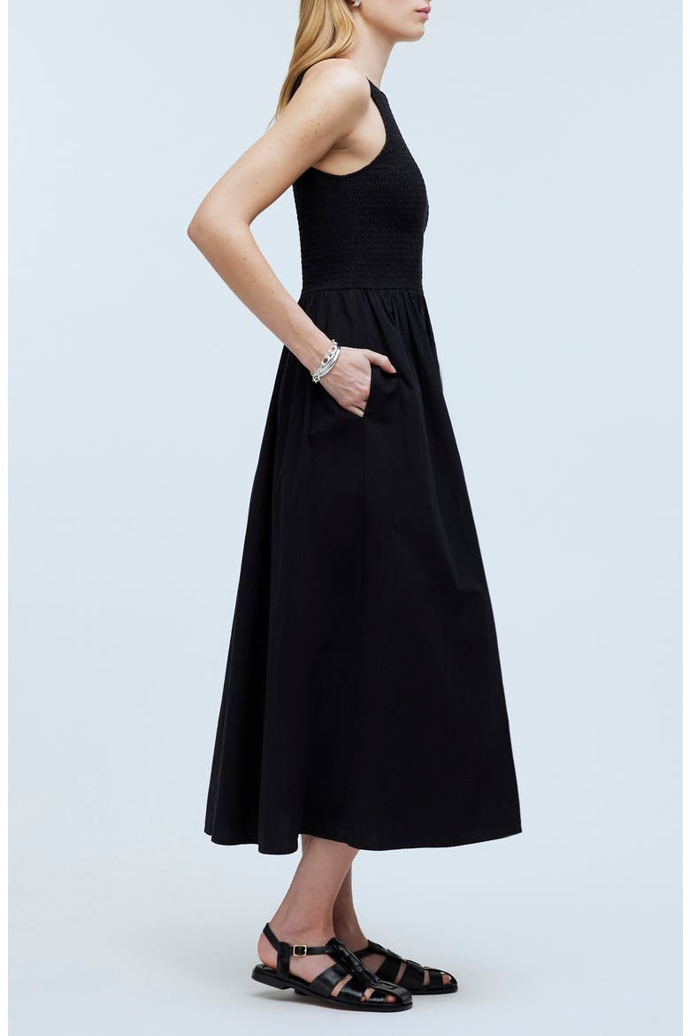 The Melody Smocked Sleeveless Midi Dress, Alternate, color, TRUE BLACK