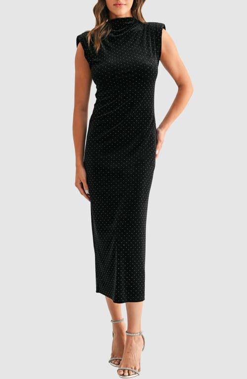 Mila Mae Rhinestone Padded Shoulder Velvet Cocktail Dress In Multi