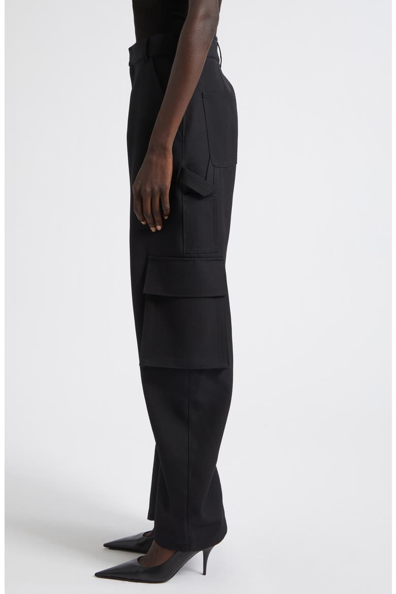 High Waist Wool Barrel Leg Cargo Pants, Alternate, color, 1000 BLACK