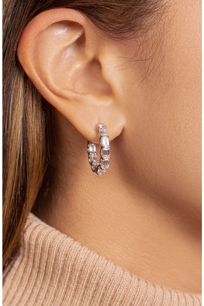 Emerald Cut Lab Created Diamond Inside Out Hoop Earrings, Alternate, color, WHITE GOLD