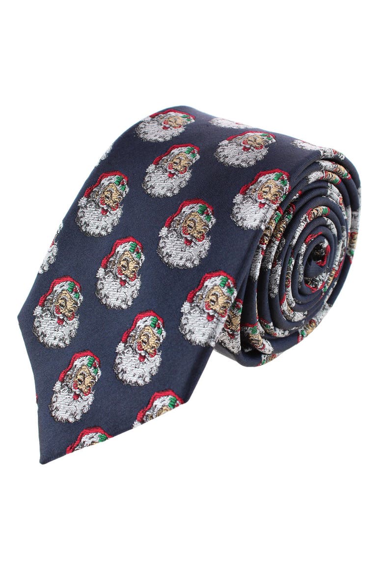 Vintage Cherrio Santa Novelty Silk Necktie, Main, color, Navy Blue