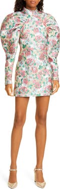 ROTATE Kim Floral Jacquard Long Puff Sleeve Minidress
