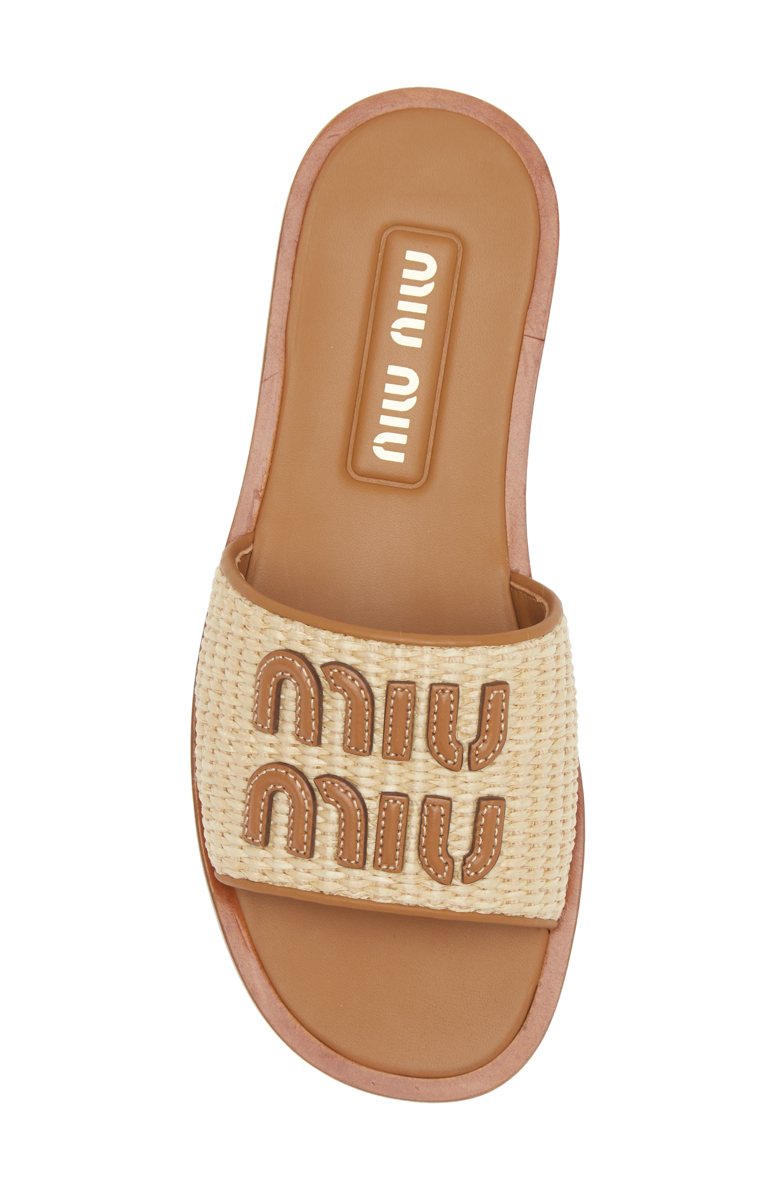 Miu Miu Logo Raffia Slide Sandal, Alternate, color, 